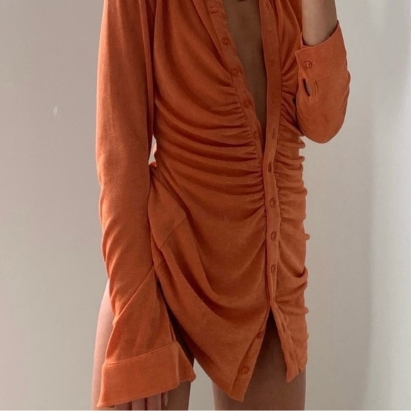 With Jean Button-Up Dress in Orange - Picture 1 of 8